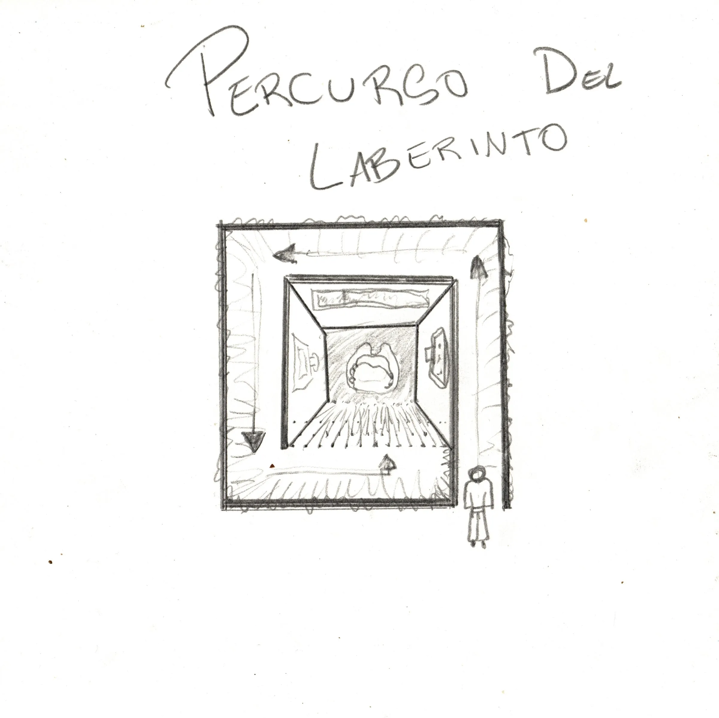 Coro Interno — hand-drawn plan of the labyrinth path and the inner chamber